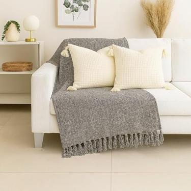 Imagem de Manta para Sofá 240x180cm 100% Algodão Macia e Decorativa – Cobertura Protetora para Sala e Cama (Marrom mesclado cru)