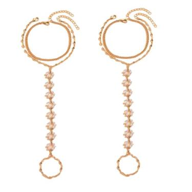 Imagem de Tornozeleira feminina boêmia, pérolas, círculo, miçangas, tornozeleiras em camadas com anel de dedo do pé para praia, verão, tornozeleira, corrente de pé, joias, Adjustable, Liga metálica, Sem Pedra