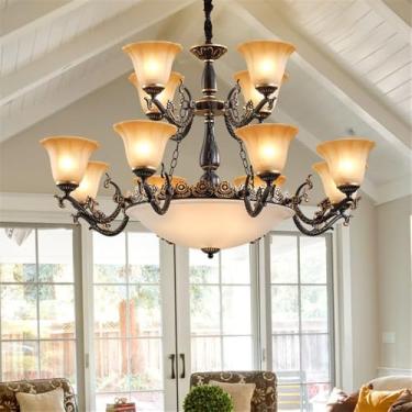 Imagem de Lustre retrô americano com LED, estilo europeu, luxuoso, para sala de estar, restaurante, quarto, escritório, casa de campo, hotel, café, escada (K 12 lâmpadas)