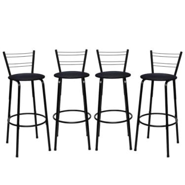 Imagem de Banqueta Altas Flórida Estrutura Preta 70cm Para Balcão Cozinha, Bar, Bistrô, Americano Kit 04 Unidades - Itagold (Preto)
