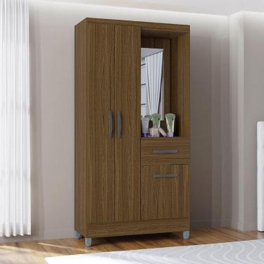Imagem de Guarda Roupa Solteiro Com 3 Portas E 1 Gavetas Atlas Poquema Castanho
