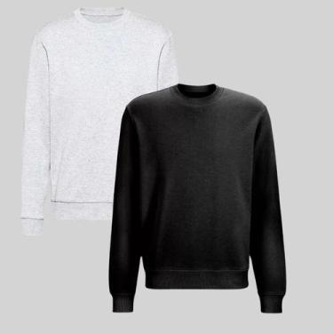 Imagem de Kit 2 Moletom Careca Blusa De Frio Liso Flanelado Agasalho Costura Dup