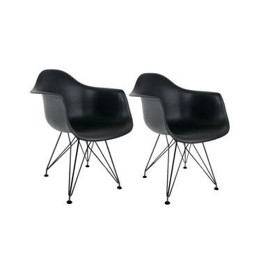 Imagem de Conjunto Com 2 Cadeiras Eames Com Braço Eiffel Preta  Base Preta