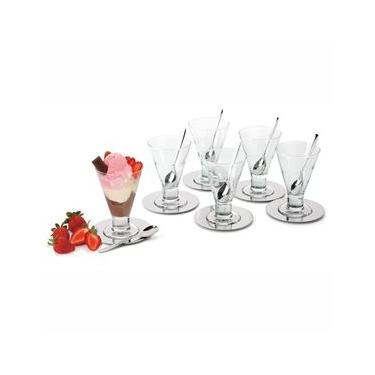 Imagem de Conjunto de Taças para Sorvete Forma Gelato em Vidro e Inox 13,7 cm - 18 Peças