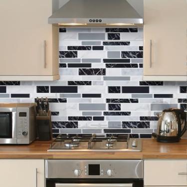 Imagem de 25 peças de adesivos de parede com padrão de mármore 3D para destacar e colar material de PVC para azulejo Backsplash - autoadesivo - impermeável e lavável - removível para decoração de cozinha e