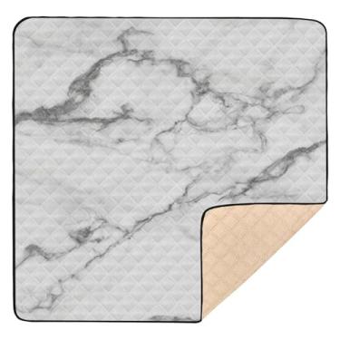 Imagem de Qilmy Tapete de brincar de bebê com textura de mármore 127 x 127 cm, tapete macio à prova d'água para bebês e crianças, tapete antiderrapante lavável para cercadinho