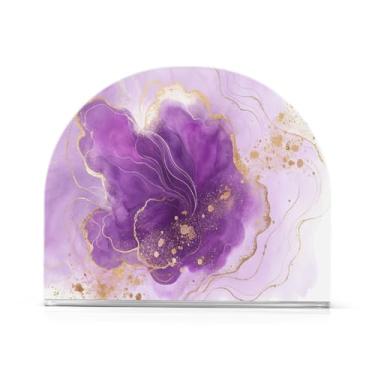 Imagem de Qilmy Porta-guardanapos acrílico com textura roxa dourada aquarela, suporte de lenços de mesa independente, dispensador de papel de coquetel para cozinha, jantar, restaurante, bar, decoração, 1 pacote