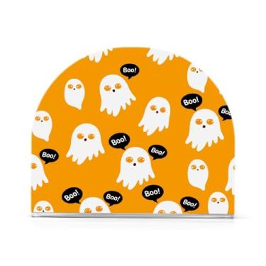 Imagem de JUZIHAI Suporte de guardanapo de fantasmas Halloween Boo para mesa dispensador de guardanapo em pé de acrílico suporte de lenços de mesa independente para cozinha sala de jantar bar festa decoração de