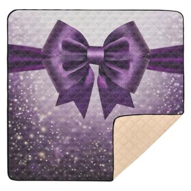 Imagem de Qilmy Tapete de brinquedo de bebê com laço roxo brilhante 127 x 127 cm, tapete macio à prova d'água para bebês pequenas, tapete antiderrapante lavável para cercadinho