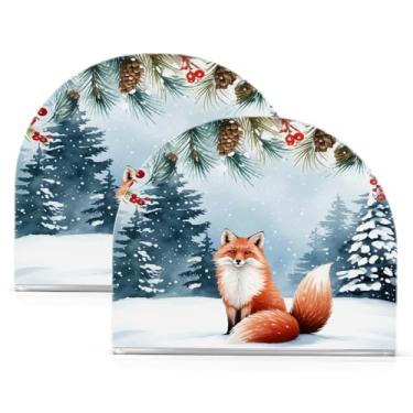 Imagem de Qilmy Porta-guardanapos acrílico raposa vermelha aquarela, suporte de lenços de mesa independente, dispensador de papel de coquetel para cozinha, jantar, restaurante, bar, decoração, 2 unidades