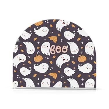 Imagem de JUZIHAI Porta-guardanapos de Halloween bonito Boo para mesa dispensador de guardanapos de acrílico para mesa suporte de lenços independente para cozinha sala de jantar bar festa decoração de casa