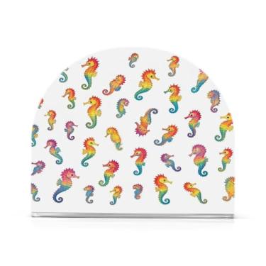 Imagem de JUZIHAI Porta-guardanapos de cavalos-marinhos coloridos arco-íris para mesa dispensador de guardanapos em pé de acrílico suporte de lenços de mesa independente para cozinha sala de jantar bar festa