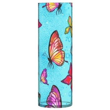 Imagem de JUZIHAI Vaso de flores com estampa de borboleta turquesa 9,9 cm x 30 cm de cilindro de plástico moderno para decoração de casa de centro de mesa de casamento