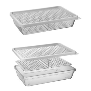 Imagem de Porta Frios Geladeira Com Divisória e Escorredor de Líquido Em Acrílico Resistente Transparente Com Tampa Organizador(Transparente)