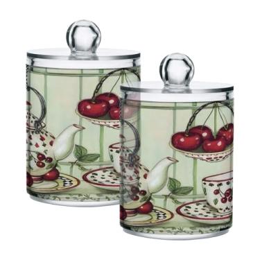 Imagem de JUZIHAI Pote de chávena de chá, dispensador de boticário de plástico transparente com tampa, organizador de banheiro, recipientes de armazenamento de maquiagem para bola de algodão, cotonete, fio