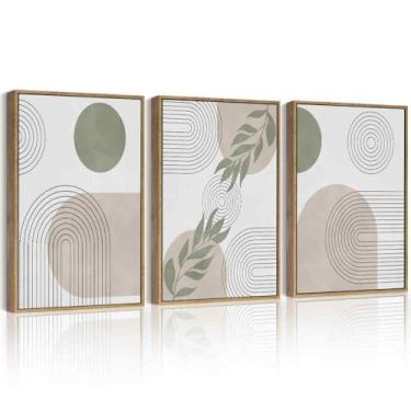 Imagem de Drsoum Arte de parede boêmia verde emoldurada boho planta sálvia decoração de parede abstrata geometria arte quarto casa escritório sala de estar impressões prontas para pendurar 30,5 x 40,6 cm