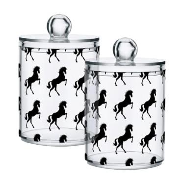 Imagem de Qilmy Black Horses Suporte Qtip branco, pacote com 2, frascos de boticário de 400 ml, vasilha organizadora de banheiro para cotonetes, bolas de algodão, almofadas de maquiagem, fio dental, sais de