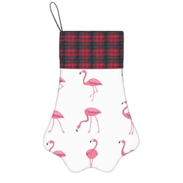 Imagem de SKKNT Flamingos em branco impressão meias de Natal animais de estimação decoração de natal cães gatos árvore decoração doce presente conveniente