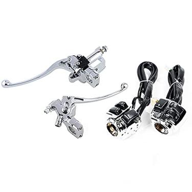 Imagem de NAAMOTOMOX Compatível com Harley 1996-2012 1'' guidão Softail Dyna Sportster V-Rod motocicleta buzina seta interruptor de luz de cabeça com arnês e alavancas de embreagem do cilindro mestre de freio