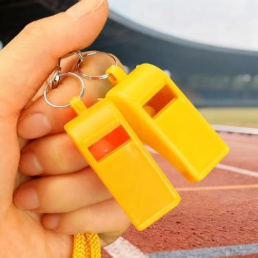 Imagem de Apito de árbitro de competições esportivas profissionais com cordão para uso externo com decibel alto portátil de sinalização de resgate (amarelo)