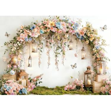 Imagem de DePhoto Fundo de parede com flores cênicas coloridas de 1,8 x 1,8 m de altura, arco floral, decoração de casamento, borboleta, conto de fadas, decoração de casamento, festa de aniversário infantil