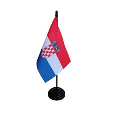 Imagem de Bandeira de Mesa da Croácia, 26cm Altura Total, 18x11cm Tecido, Oxford Face Única, Base Plástica, Multicolorido, para Escritório, Eventos e Decoração