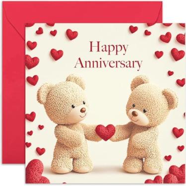 Imagem de Cartão de feliz aniversário para marido ou esposa, ursinhos de pelúcia apaixonados, em branco por dentro