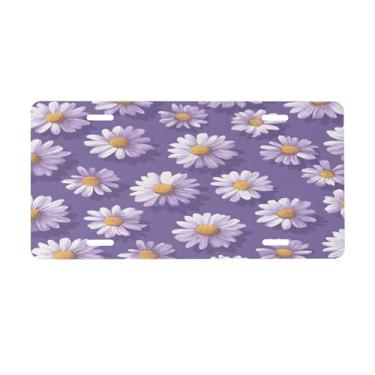 Imagem de Linda placa de licença de margarida roxa para frente do carro placas de carro metal de alumínio adequado para caminhão, placa de porta de carro, bar, café, acessórios automotivos para homens e