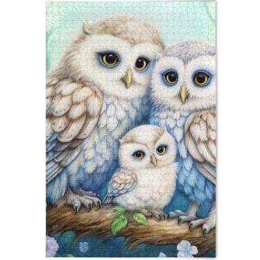 Imagem de Quebra-cabeças para adultos personalizados com corujas fofas, 1000 peças, presentes de elefantes brancos para família, quebra-cabeças exclusivos para adultos, pintura de animais, 75 x 50 cm