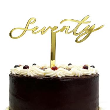 Imagem de Gold Seventy Birthday Cake Topper,Acrylic Script Design 70 Birthday, Days, Months, Anniversary Party Decoration Ideas,Cheers to 70 Years Cake Topper, Seventy theme Golden Anniversary Party