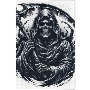 Imagem de Grim Reaper Quebra-cabeças personalizados preto e branco para adultos 1000 peças presentes de festa de elefante branco natureza quebra-cabeças exclusivos para adultos pintura de decoração de arte, 75