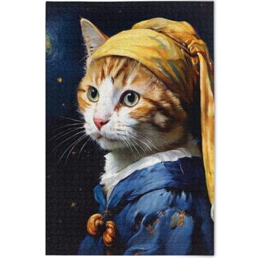 Imagem de Quebra-cabeça de gato engraçado 500 peças para adultos estampa animal de flores natureza quebra-cabeças personalizados engraçados presentes tecnológicos, 52 cm x 37,8 cm