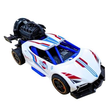 Imagem de Carrinho de Corrida Esportivo miniatura solta Fumaça Vapor e Luz LED, Fricção, Metal, Efeito Foguete, (Branco)