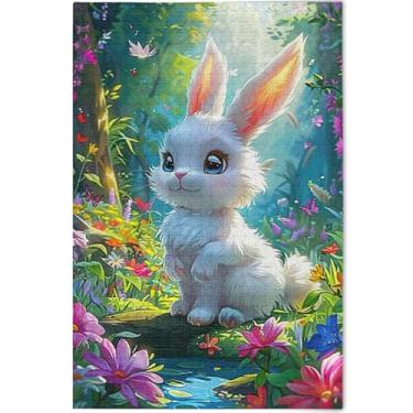 Imagem de Quebra-cabeças personalizados de coelho fofo de 1000 peças, presentes de elefante branco, presentes engraçados e rígidos para adultos, decoração artística com estampa de animais, 75 x 50 cm