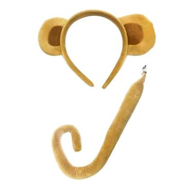 Imagem de KiBcsLic Conjunto de orelhas e cauda de macaco, lindos acessórios de cosplay com cauda longa para baile de máscaras e Halloween, Amarelo