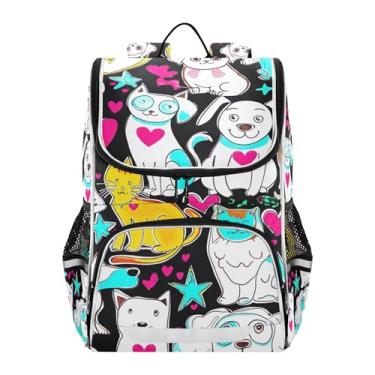 Imagem de Joisal Kids Girls' Backpack Daypack Back to School Bag Personalized Bookbags Elementary Age 6-12 Funny Backpacks Boys Whimsical Cats Playful Dogs Dark Capacity 18L