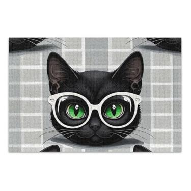 Imagem de Quebra-cabeça 500 peças para adultos quebra-cabeça presentes difícil grande quebra-cabeça animal arte colorida gato preto fofo branco cinza, 50 x 37 centímetros