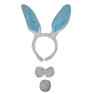 Imagem de Petitebella Tiara de orelha de coelho com cauda de gravata borboleta 3 peças (branco/azul, tamanho único)