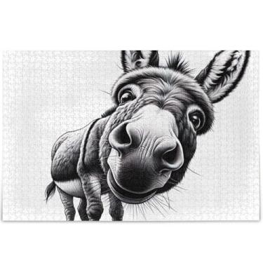 Imagem de Quebra-cabeça personalizado cinza com estampa de burro fofo para adultos 1000 peças presentes para amantes de quebra-cabeças, natureza, cenário, arte floral, 75 x 50 cm