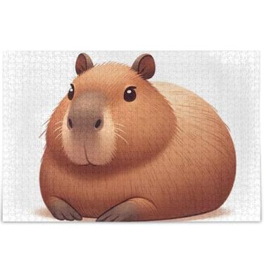 Imagem de Quebra-cabeças de 1000 peças com estampa animal de capivara fofa para adultos, presentes engraçados para homens, cenário exclusivo, decoração de arte animal, 75 x 50 cm