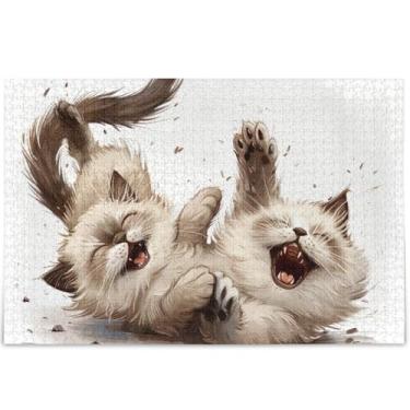 Imagem de Engraçado gato siamês Ragdoll quebra-cabeça adulto 1000 peças arte pintura animal quebra-cabeças legais para adultos personalizado família amantes presentes, 75 cm x 50 cm