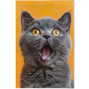 Imagem de Quebra-cabeça adulto de gato de pelo curto britânico personalizado 1000 peças arte animal flor divertido jogo de quebra-cabeça para família engraçado, 75 x 50 cm