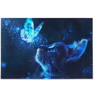 Imagem de Quebra-cabeça de borboleta brilhante de gato personalizado para adultos, 500 peças, presentes para amantes de família, cenário, arte floral, 52 x 37,8 cm