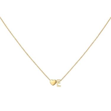 Imagem de brenstof Colar feminino com inicial de coração dos EUA - Colar com pingente de letra A banhado a ouro 18K delicados colares de coração minúsculos colares de inicial para presentes de aniversário para
