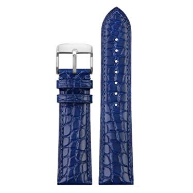 Imagem de ANZOAT Para qualquer pulseira luxuosa pulseira de crocodilo pulseira de couro azul macio fecho borboleta 18 20mm 22mm pulseira masculina (cor: pino prata azul, tamanho: 22mm)