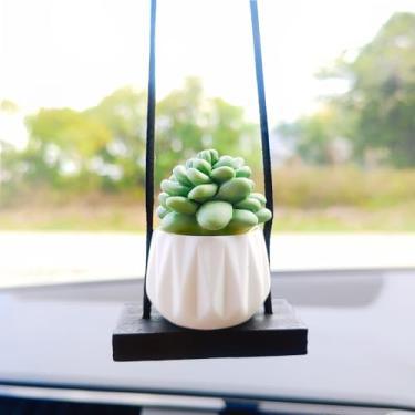 Imagem de Starupway Acessórios de espelho retrovisor simulado de mini planta em vaso, acessórios fofos de carro para mulheres, plantas suculentas decoração de carro pingentes de espelho retrovisor