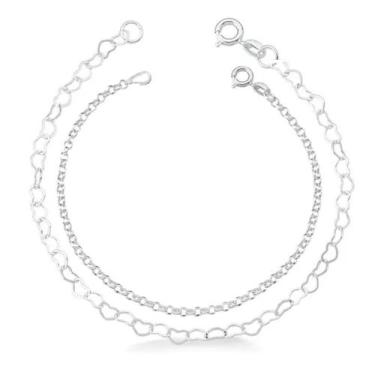 Imagem de Promoção 2 Pulseira Fem. Prata Maciça 925 Coração E Elo - Lojas La&Ny,