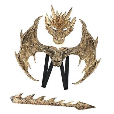 Imagem de LCSVCCXA Fantasia de Dragão Infantil com Cauda, ​​Máscara E Asas de Dinossauro para O Halloween, Ideal para Brincar de Faz de Conta, Festivais, Carnavais E Fot, Ouro