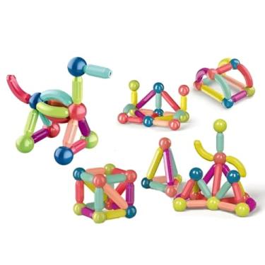 Imagem de Brinquedo Magnético Educativo, 64 Peças, Blocos de Construção Coloridos para Crianças, Kit de Montagem 3D com Esferas e Bastões, Desenvolvimento da Coordenação Motora e Criatividade (64)