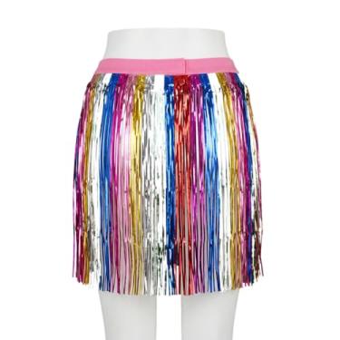 Imagem de Saia Carnaval Franja Metalizada Colorida Adulto | Velcro Ajustável | Frevo Bloquinho | 40cm | Ideal para Festas e Carnaval